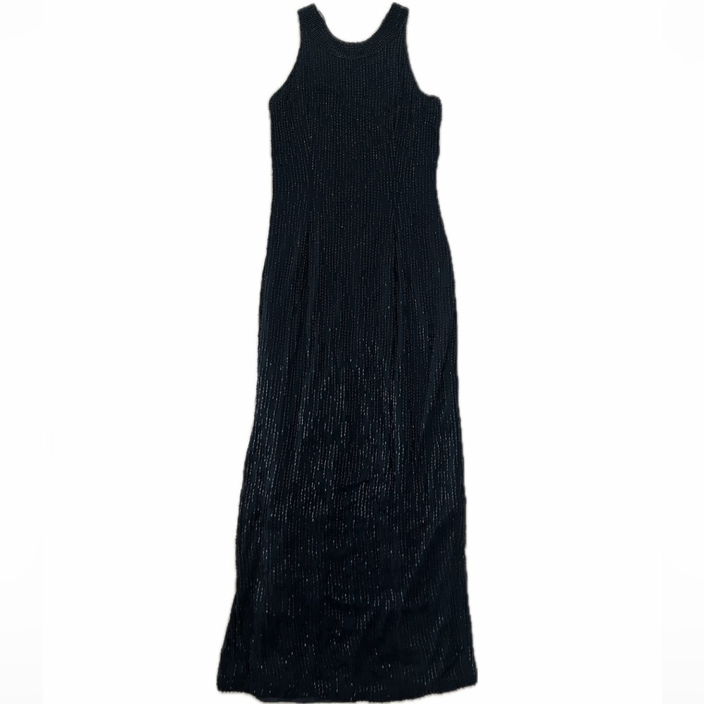 Vintage Handed Beaded Black Gown